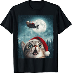 Funny Cat Selfie Santa Moon Xmas Christmas Unisex T-Shirt