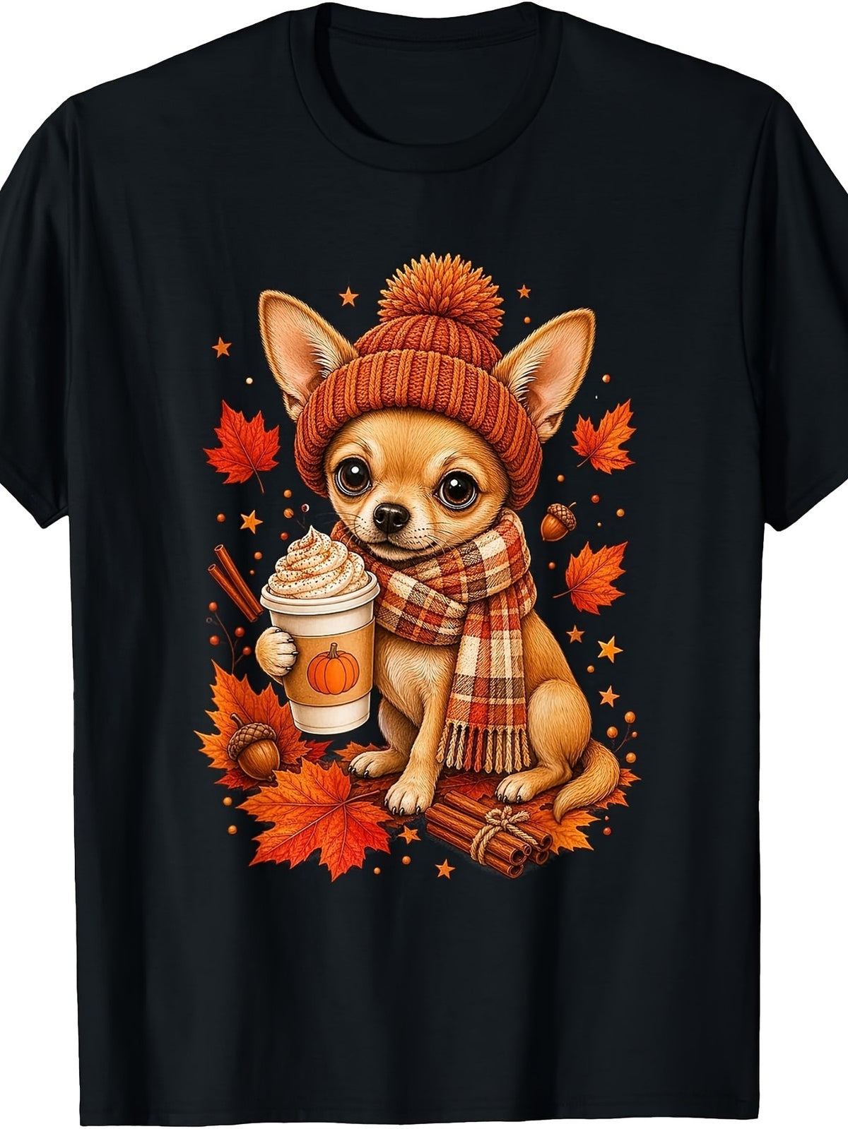 Cute Autumn Chihuahua Dog Pumpkin Spice Latte Fall Leaves Cozy Graphic UnisexTee