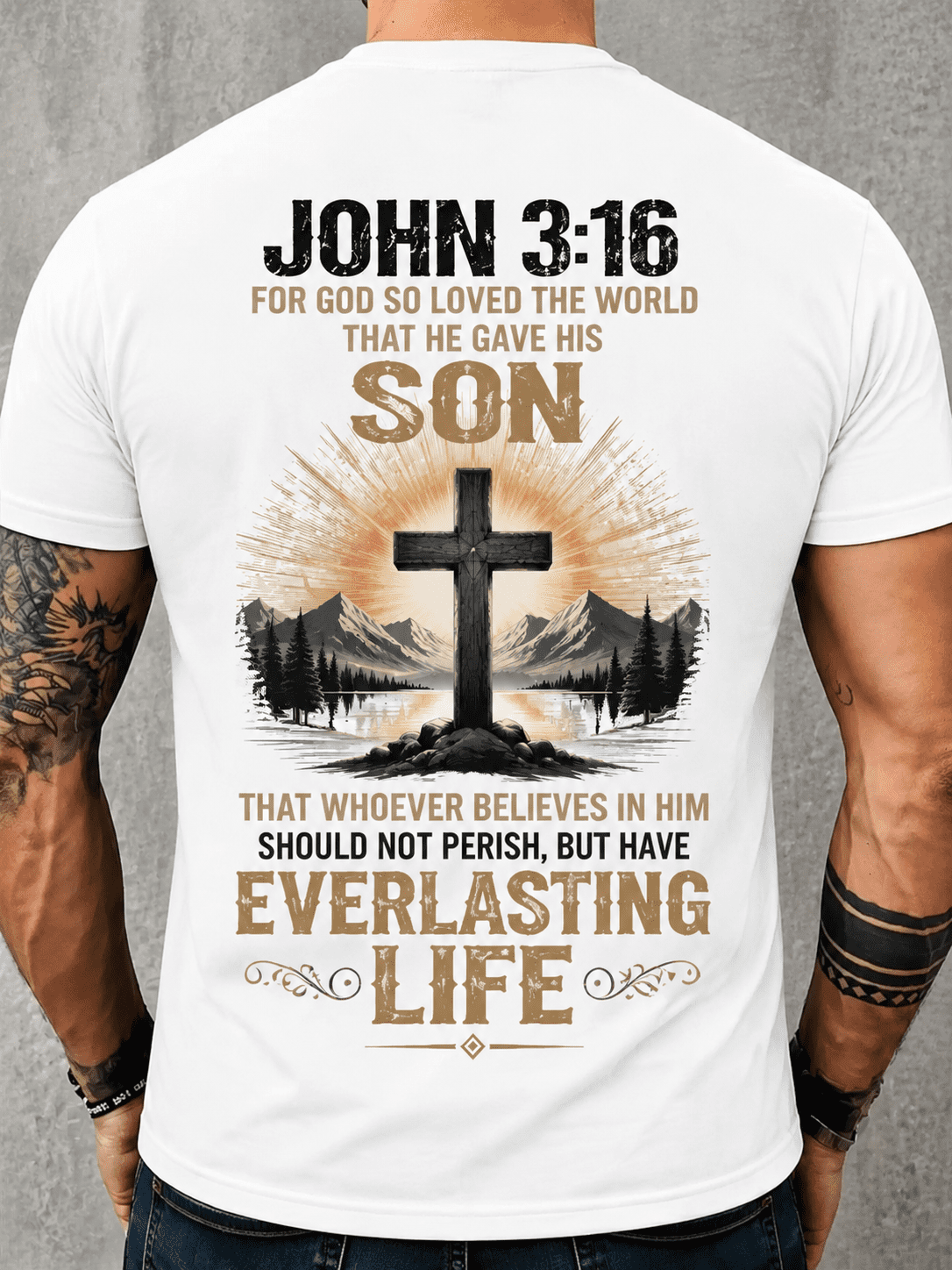 Christian Jesus T-Shirt for Men John 3:16 Bible Verse Cross Graphic Tee