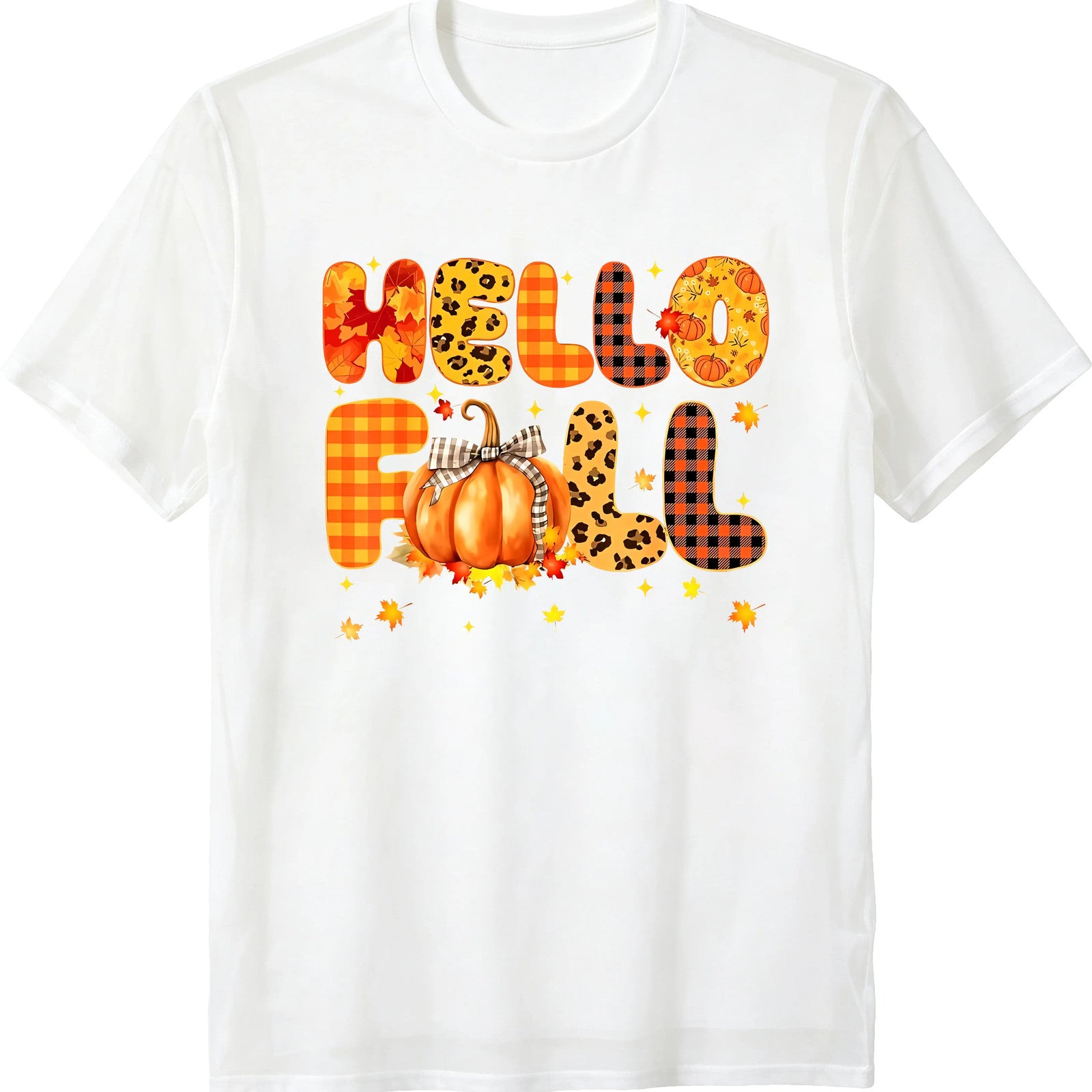 Autumn Printed - Black Pumpkin Leopard Print, HELLO FALL Text