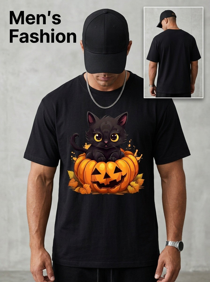 Spooky Halloween Black Cat Pumpkin Humor Gift For Cat Lover Graphic Unisex Tee