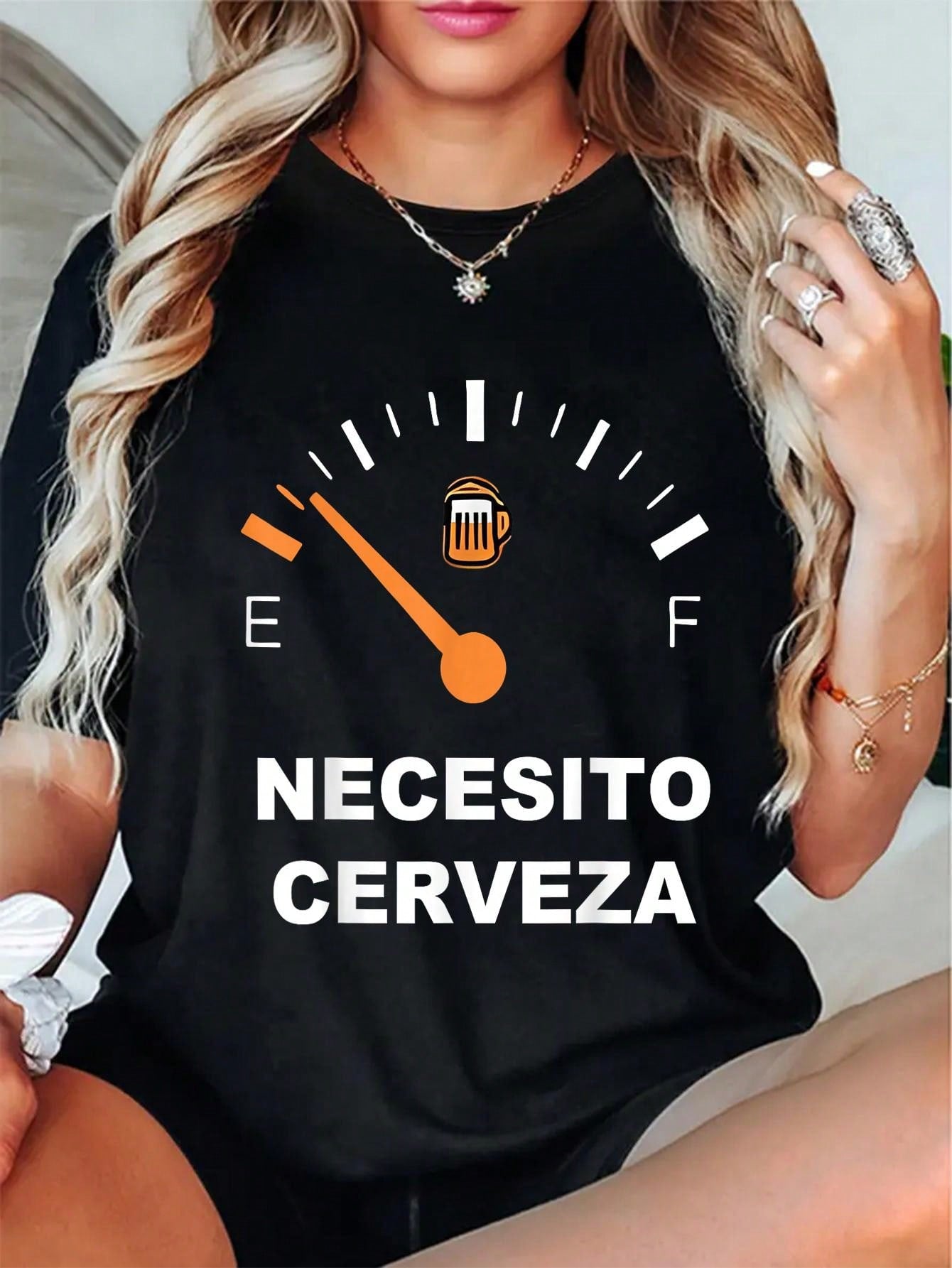 Necesito Cerveza Graphic Crew Neck Tee Unisex Spanish Beer Short Sleeve Top