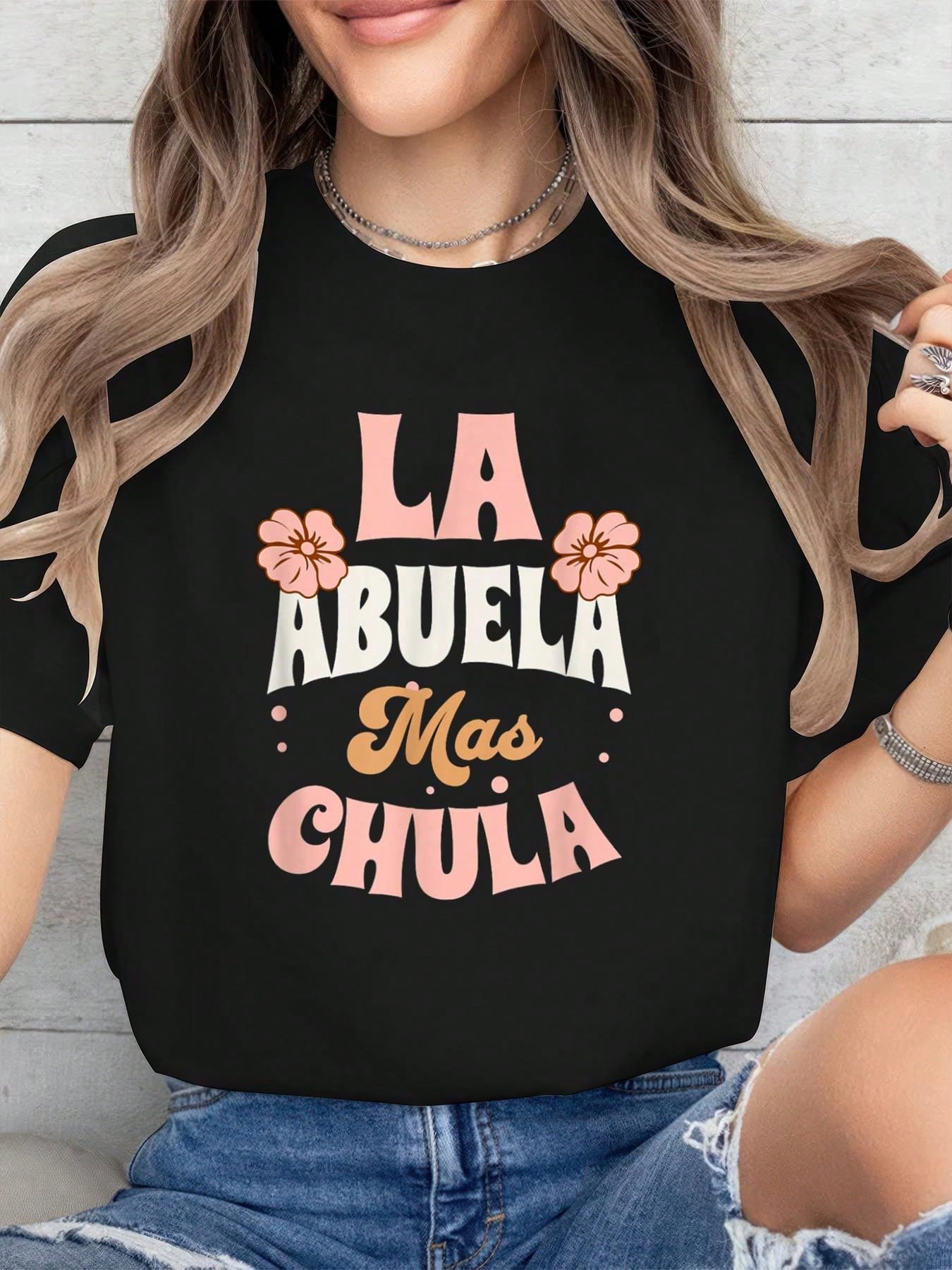 Regalos Para Abuelita Graphic Crew Neck Tee Spanish Grandmother Cotton Short Sleeve Top