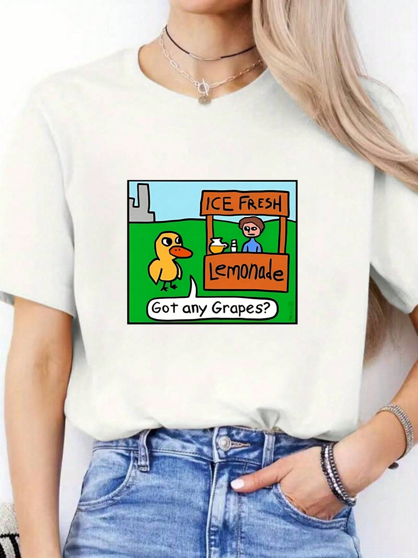 Got Any Grapes Graphic Crew Neck Tee Unisex Funny Letter Short Sleeve Top