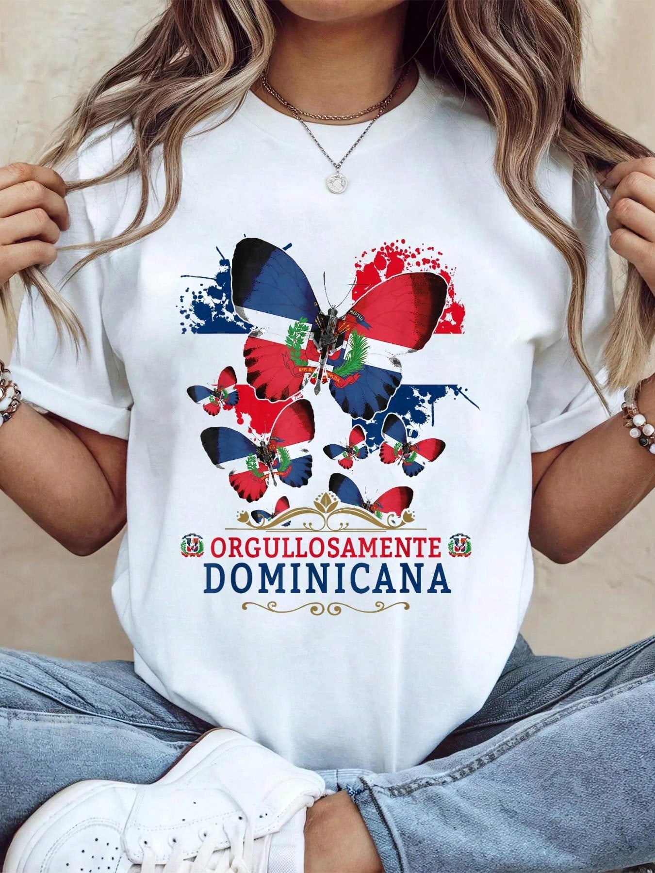 Republica Dominicana Graphic Crew Neck Tee Dominican Butterfly Spring Summer Top