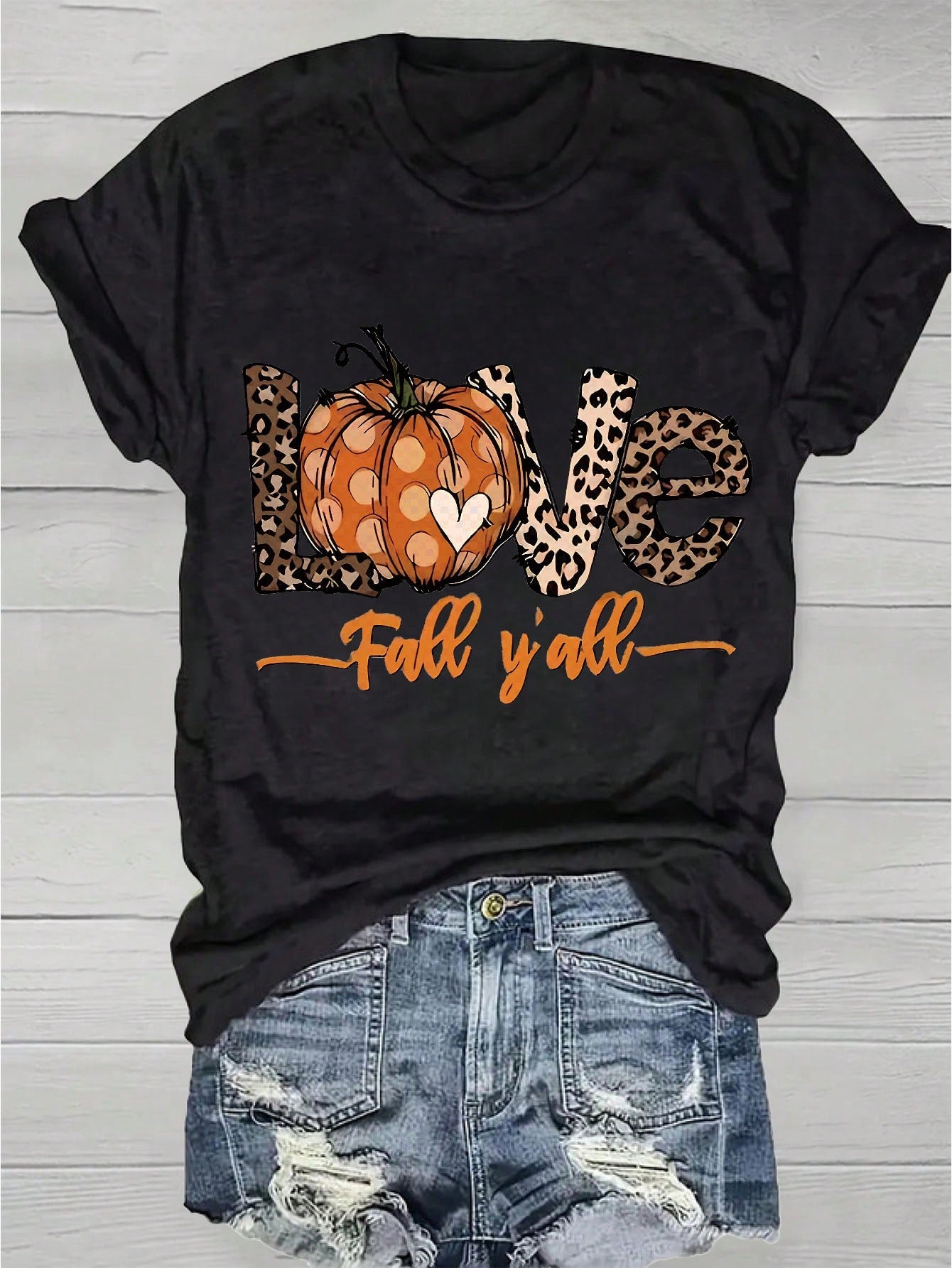 Thanksgiving Animal Letter Print Short Sleeve Tee Spring Summer Crew Neck Top