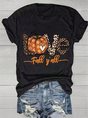 Thanksgiving Animal Letter Print Short Sleeve Tee Spring Summer Crew Neck Top