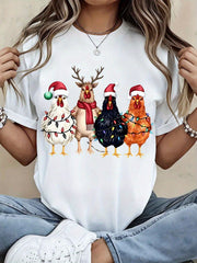 Christmas Chickens And Reindeer Holiday T-Shirt Funny Festive Chicken Family Christmas Lights Santa Hat