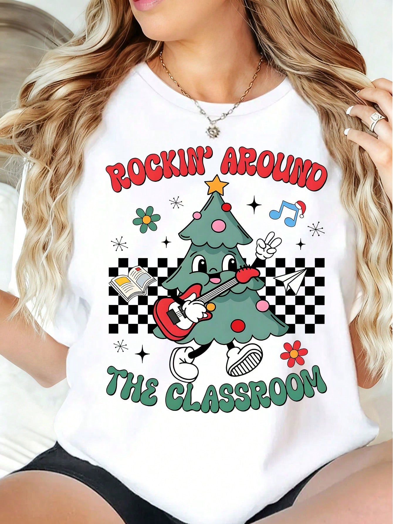 Retro Teacher Christmas t shirt, Rockin Around The Classroom, Christmas Teacher Shirt Design, Gift For Teacher