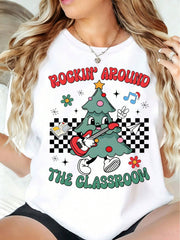 Retro Teacher Christmas t shirt, Rockin Around The Classroom, Christmas Teacher Shirt Design, Gift For Teacher