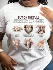 Women's Clothing, Women's Christian-Themed T-Shirt, Featuring The Bible Verse "God's Armor" Design