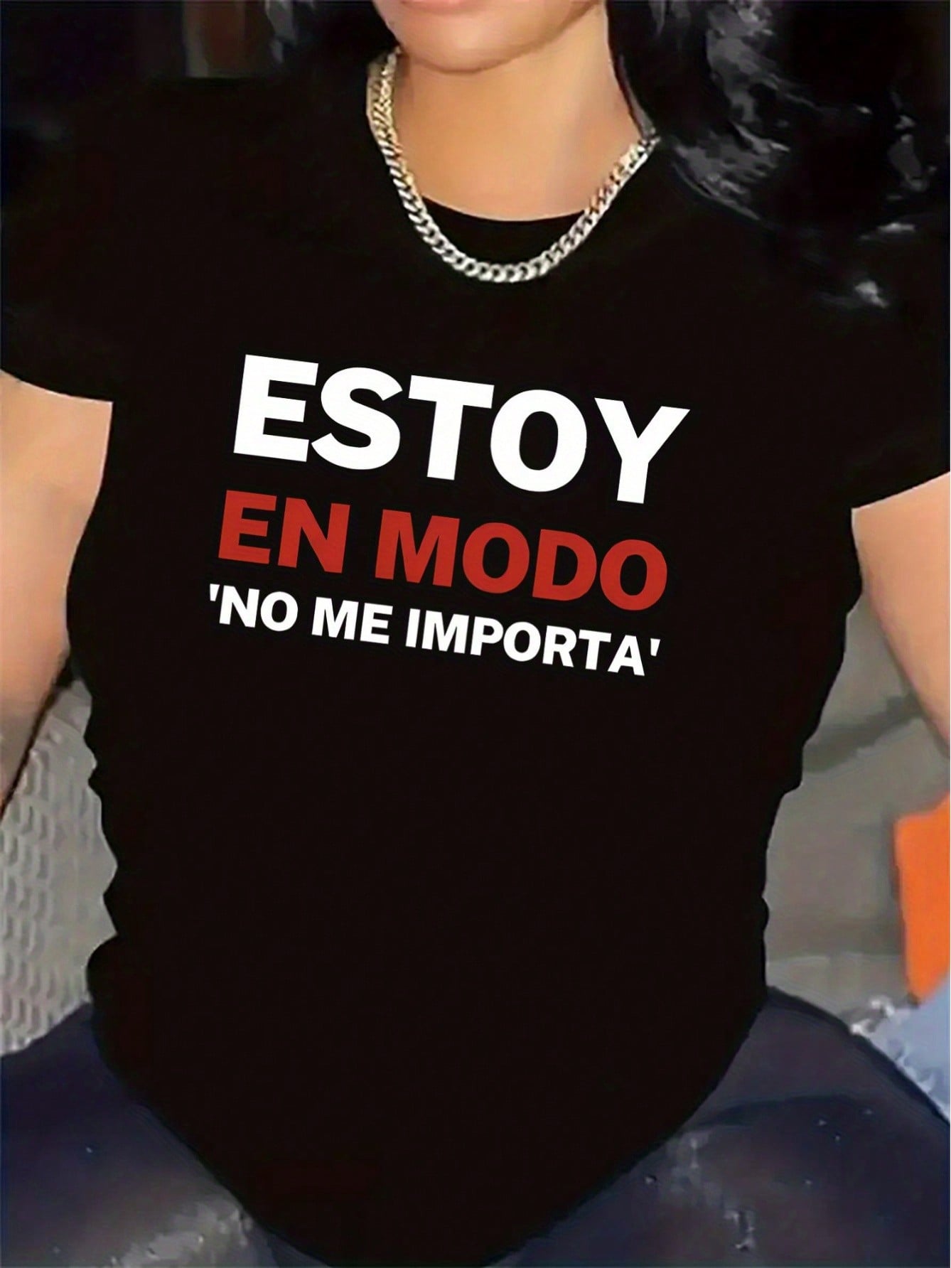 Estoy En Modo No Me Importa Spanish Quote Print Short Sleeve Tee Crew Neck Top