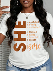 Women She Is Confident Strong Motivated Happy Beautiful Enough Is Me Graphic Print T Shirt