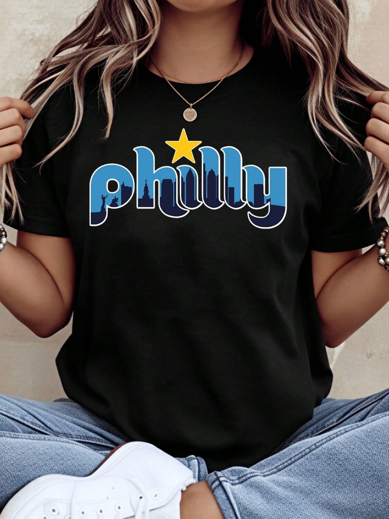 Philly Philadelphia City Skyline Print Short Sleeve Tee Unisex Cotton Top