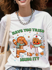 Women's Christmas Nurse T-Shirt, Funny Gingerbread “Have You Tried Icing It?” Graphic, Holiday Tee