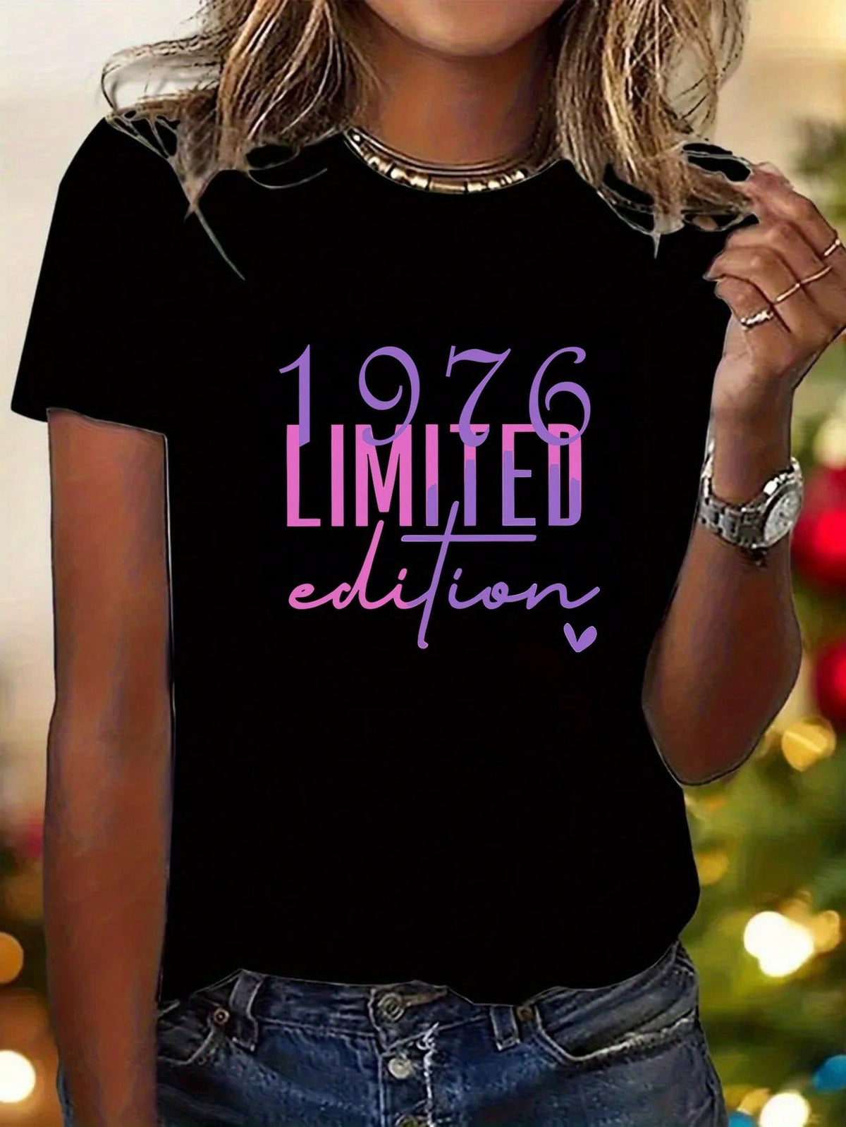 1976 Graphic Crew Neck Tee Mothers Day Birthday Retro Short Sleeve Top
