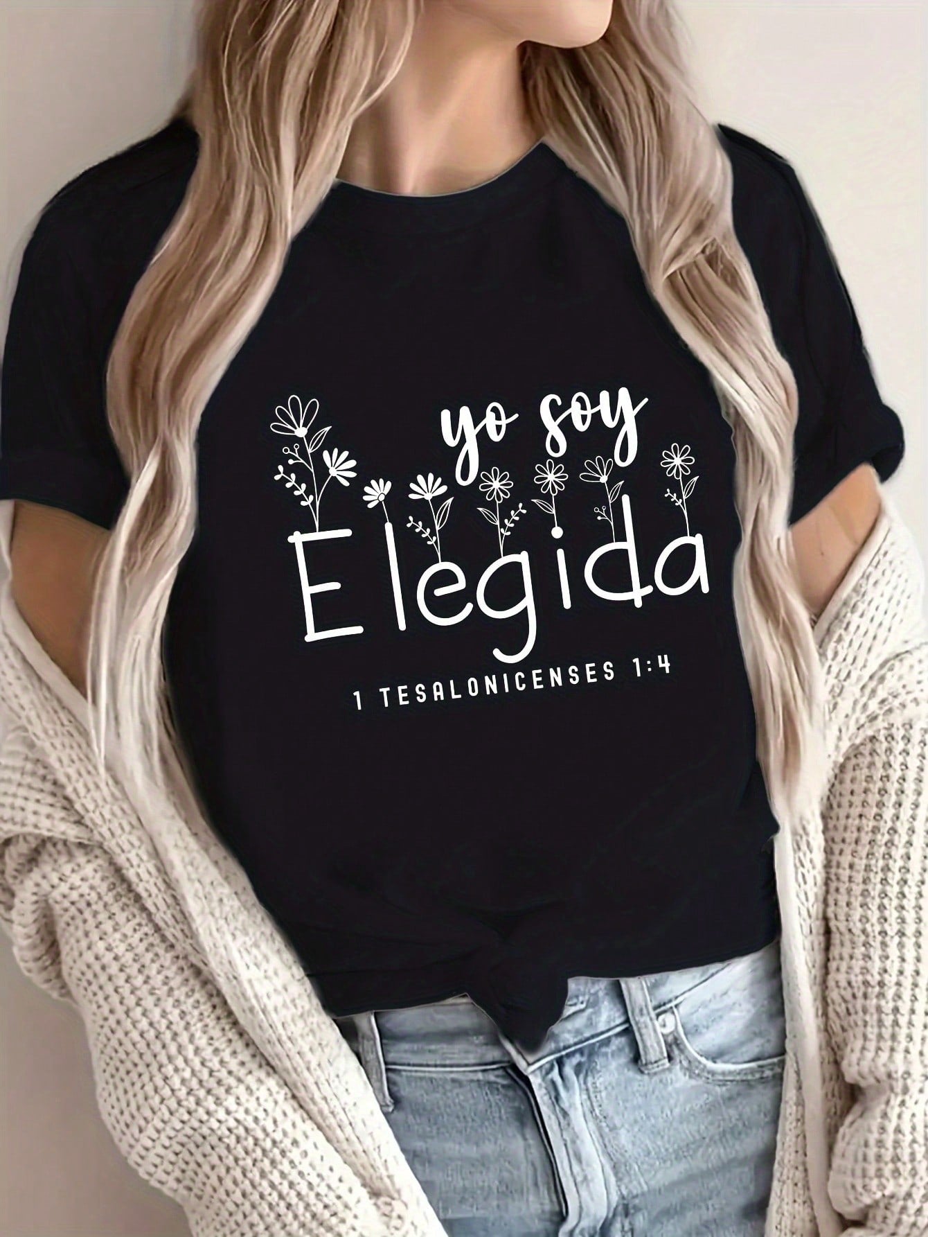 Yo Soy Elegida Camisa Cristiana para Mujer 1 Tesalonicenses Versiculo Biblico Floral T Shirt