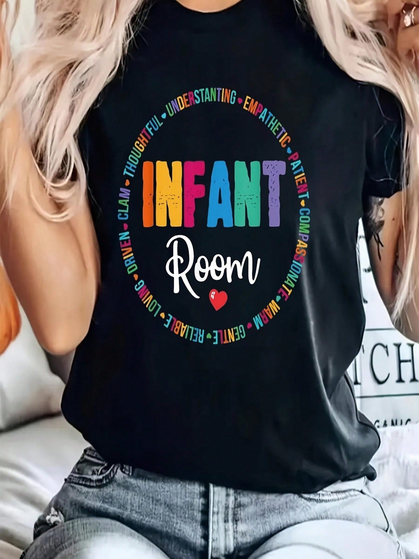 ECE Teacher Graphic Crew Neck Tee Daycare Provider Washable Short Sleeve Workwear Top
