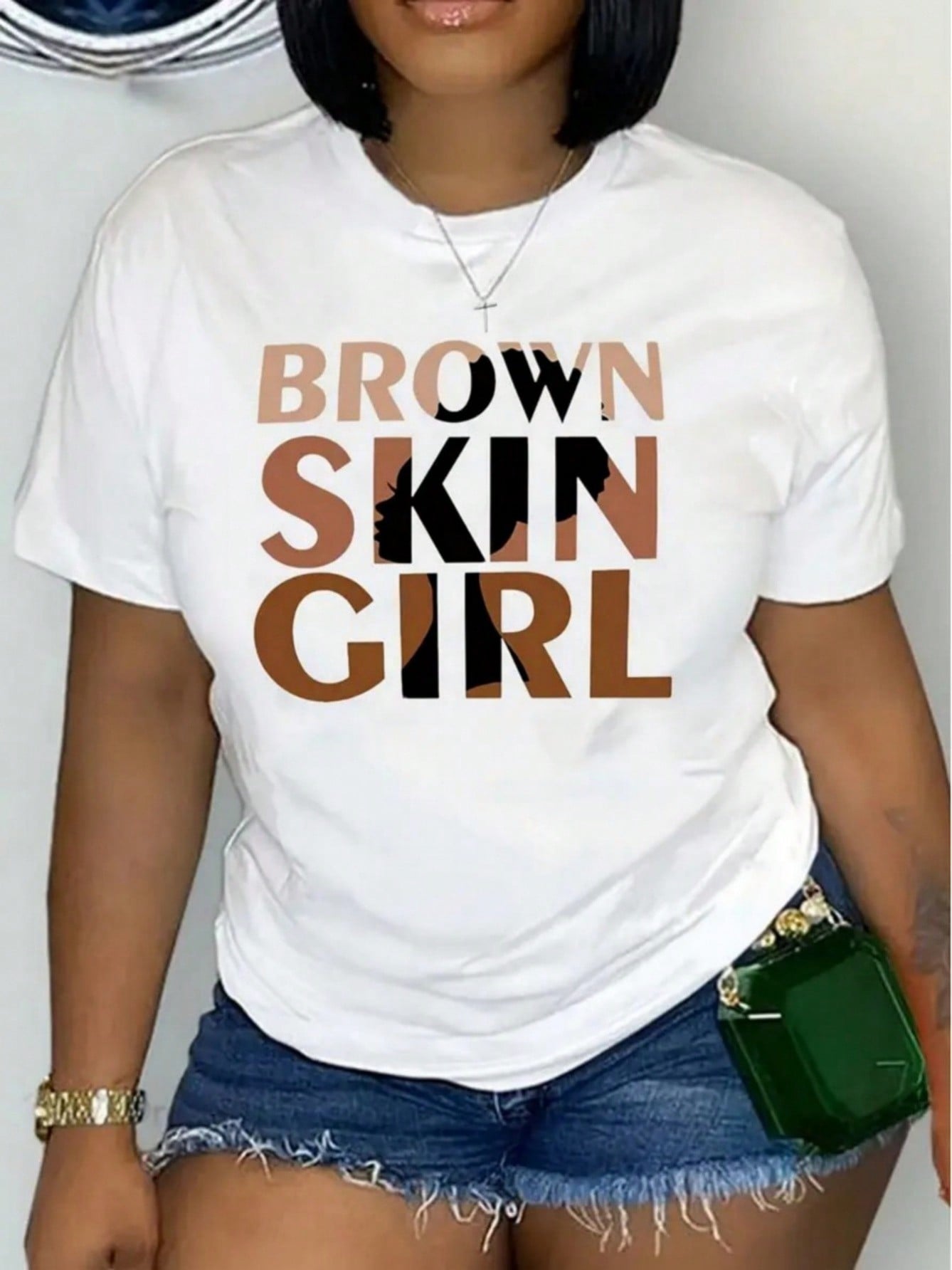 Girl With Brown Skin Graphic Crew Neck Tee Washable Cotton Top