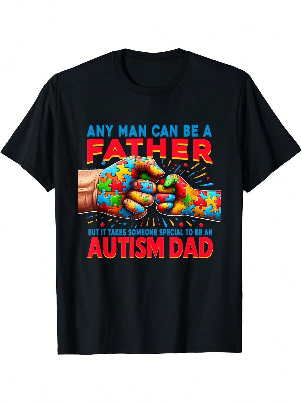 Autism Awareness Puzzle Piece Slogan Print Short Sleeve Tee Crew Neck Casual Top