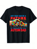 Autism Awareness Puzzle Piece Slogan Print Short Sleeve Tee Crew Neck Casual Top