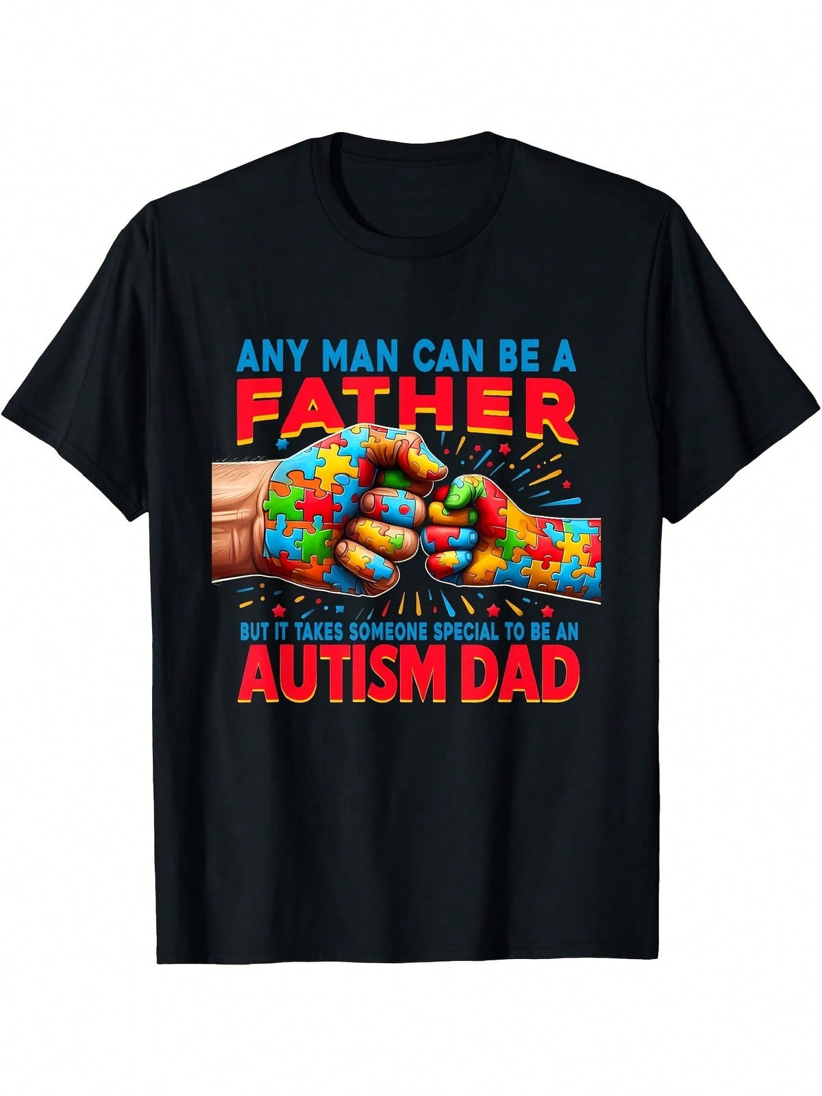 Autism Awareness Puzzle Piece Slogan Print Short Sleeve Tee Crew Neck Casual Top