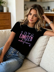 1976 Graphic Crew Neck Tee Mothers Day Birthday Retro Short Sleeve Top