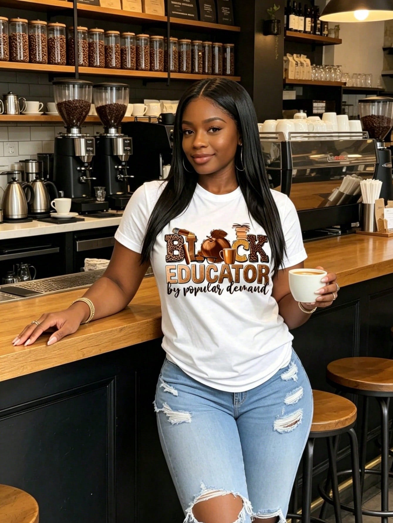Black Educator Graphic Crew Neck Tee Educational Worker Relaxed Short Sleeve