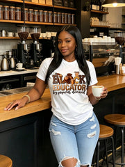 Black Educator Graphic Crew Neck Tee Educational Worker Relaxed Short Sleeve