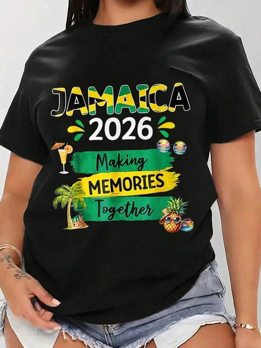 Jamaica 2026 Making Memories Print Cotton Short Sleeve Tee Unisex Crew Neck Top