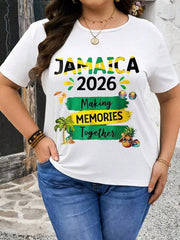 Jamaica 2026 Making Memories Print Cotton Short Sleeve Tee Unisex Crew Neck Top