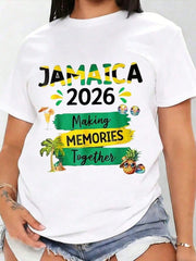 Jamaica 2026 Making Memories Print Cotton Short Sleeve Tee Unisex Crew Neck Top