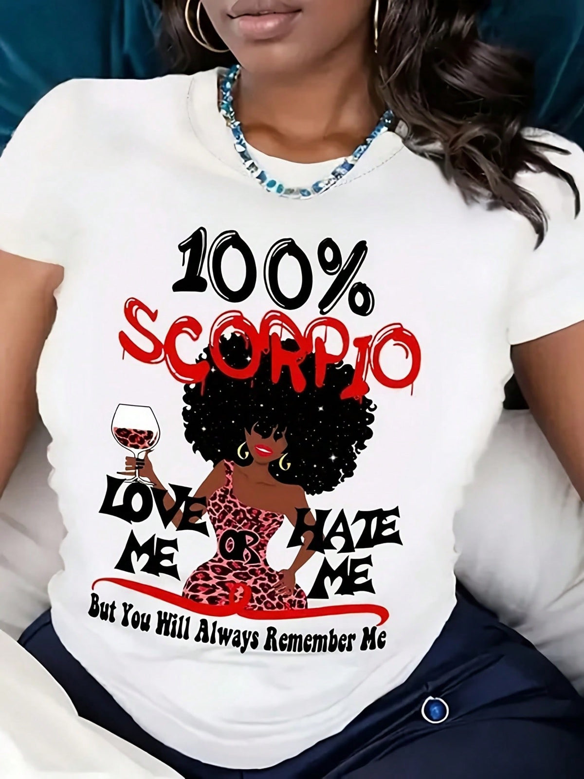 Scorpio Love Me Hate Me Leopard Print Wine Red Short Sleeve Tee Crew Neck Top