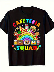 Cafeteria Squad School Lunch Crew Rainbow Food Print Short Sleeve Tee Crew Neck Top