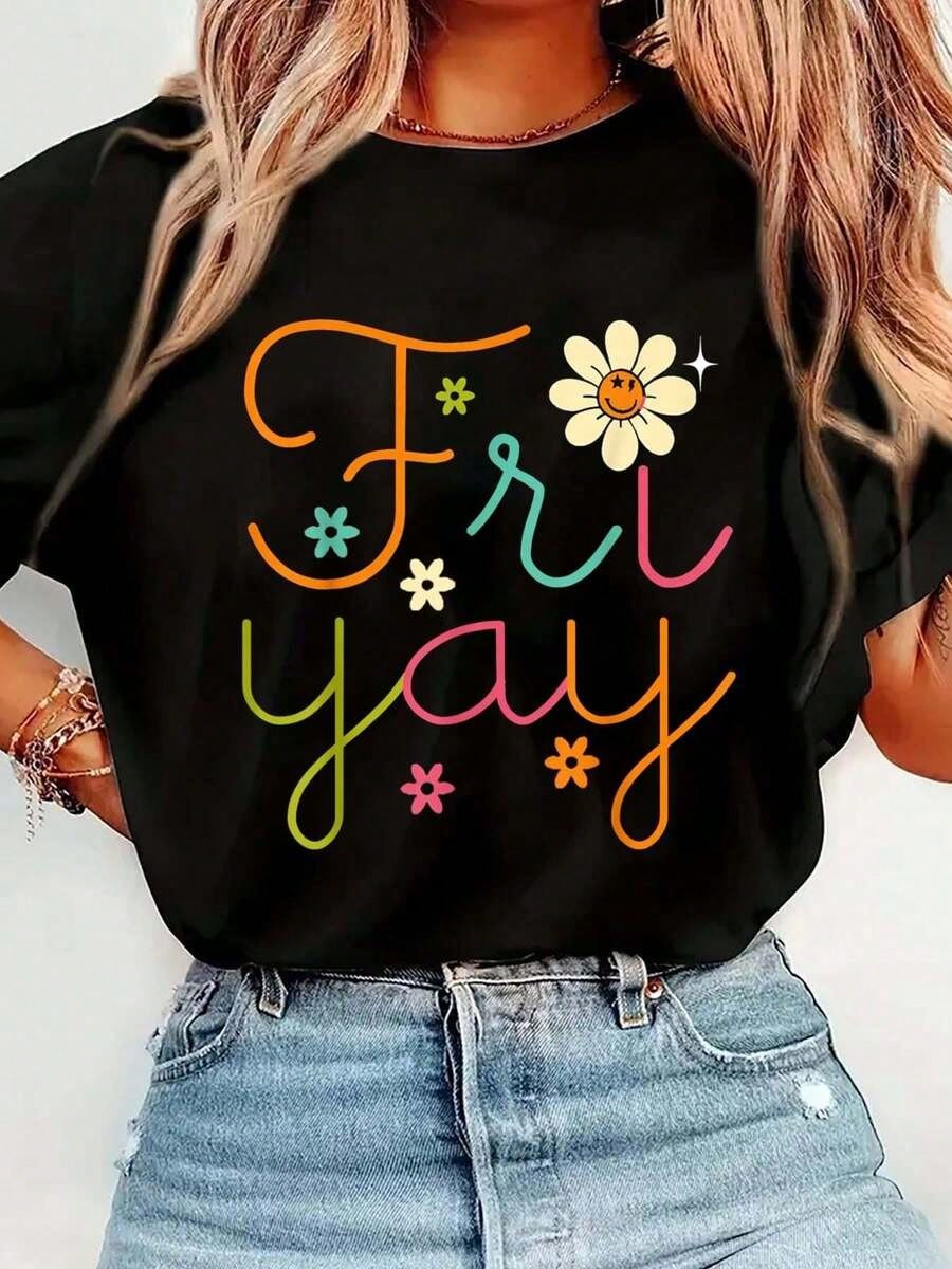 Fri-Yay Graphic Crew Neck Tee Teacher Vintage Quote Spring Summer Cotton Short Sleeve