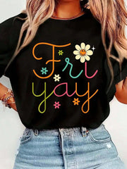 Fri-Yay Graphic Crew Neck Tee Teacher Vintage Quote Spring Summer Cotton Short Sleeve