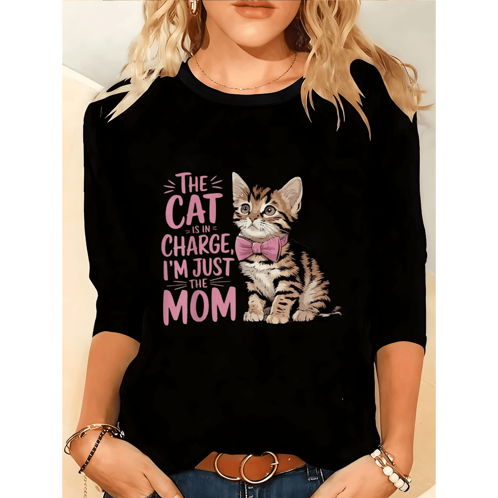 Cat To Lettering Paw Print Short Sleeve Tee Unisex Crew Neck Comfortable Top