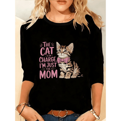 Cat To Lettering Paw Print Short Sleeve Tee Unisex Crew Neck Comfortable Top