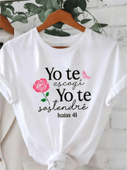 Yo Te Escogi Yo Te Sostene Isaiah 41 Print Short Sleeve Tee Crew Neck Top