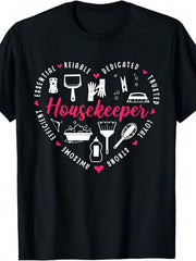 Housekeeper Heart Graphic Crew Neck Tee Housekeeping Unisex Short Sleeve Top