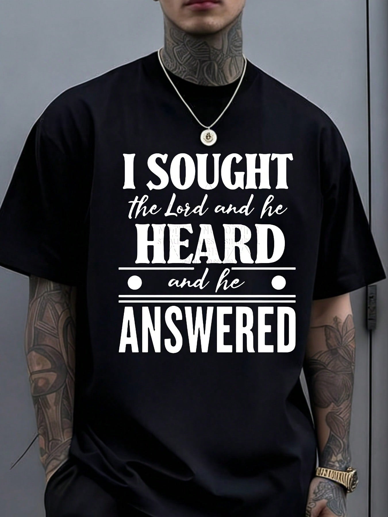 Mens Christian Shirt I Sought the Lord He Heard and Answered Bible Verse Faith Graphic Tee