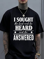 Mens Christian Shirt I Sought the Lord He Heard and Answered Bible Verse Faith Graphic Tee