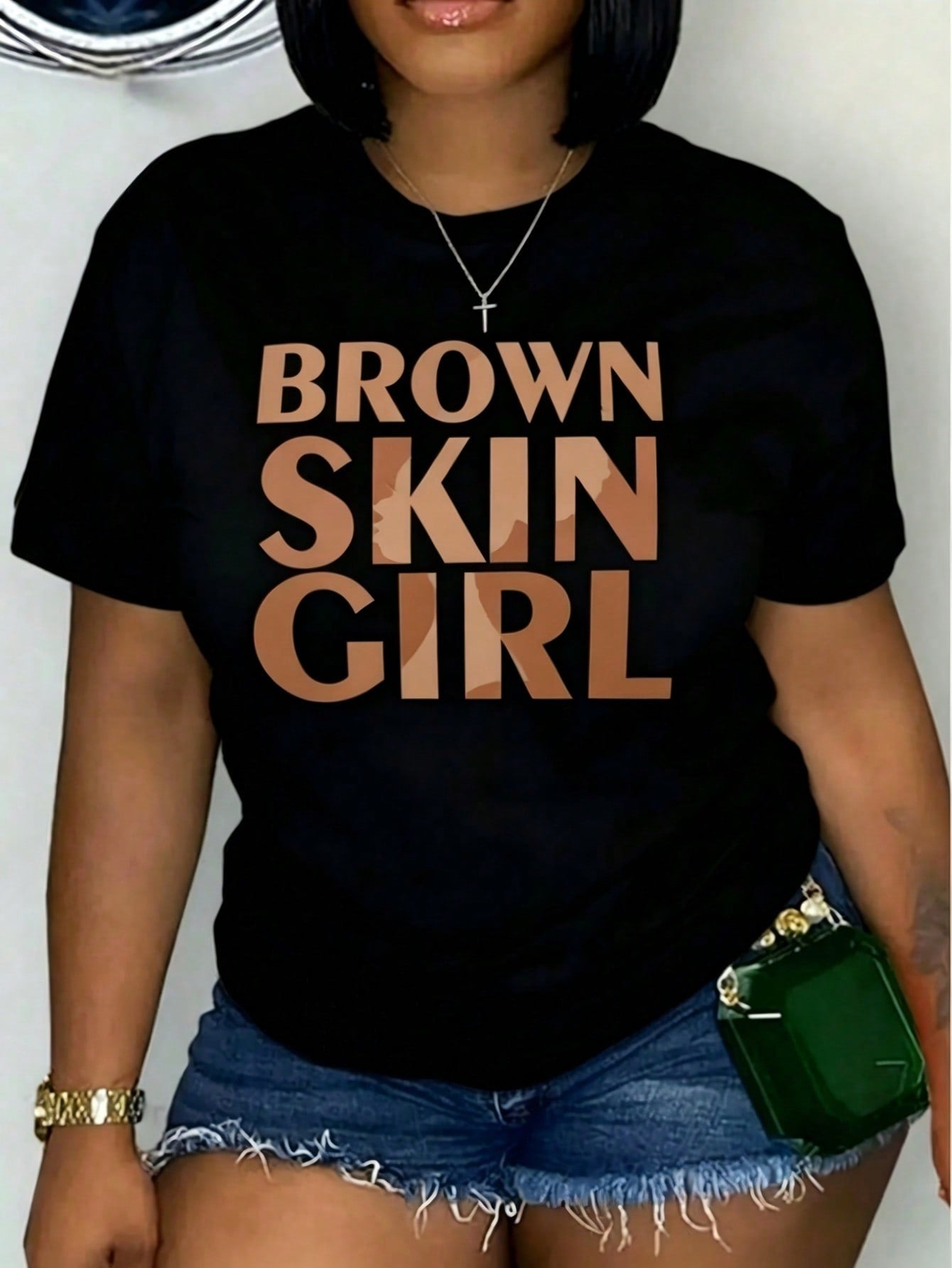 Girl With Brown Skin Graphic Crew Neck Tee Washable Cotton Top