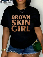 Girl With Brown Skin Graphic Crew Neck Tee Washable Cotton Top