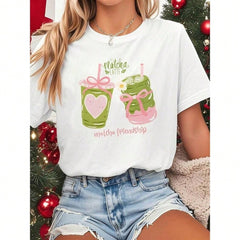Women's Matcha Latte T-Shirt, Cute Matcha Drink Graphic, Short Sleeve Crew Neck Tee