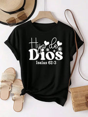 Hija De Dios Graphic Crew Neck Tee Spanish Faith Summer Cotton Short Sleeve