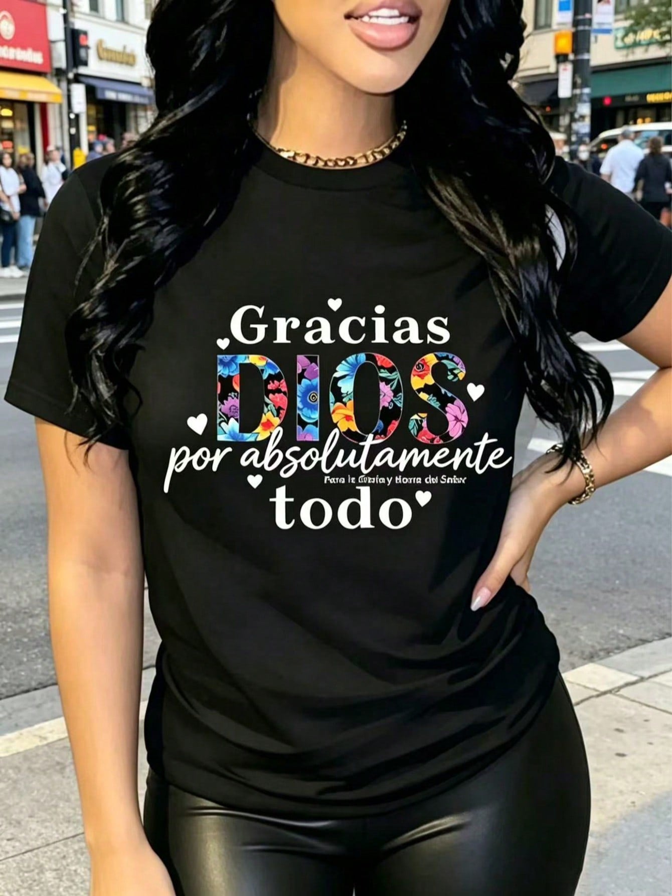 Gracias Dios Print Cotton Short Sleeve Tee Crew Neck Casual Top