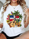 Dominican Republic Flag Graphic Crew Neck Tee Tropical Culture Loose Short Sleeve Top
