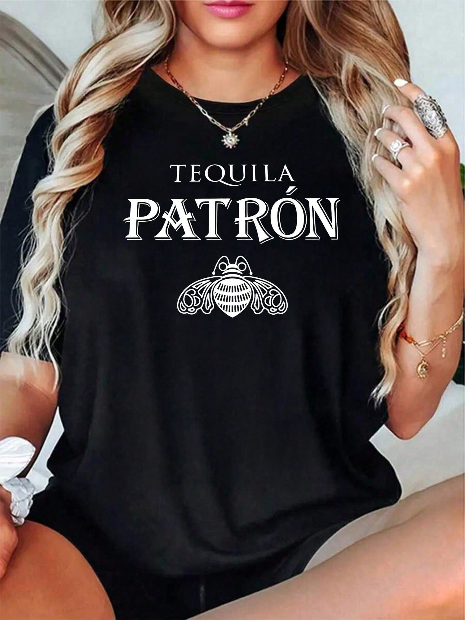 Tequila Patron Graphic Crew Neck Tee Unisex Party Casual Short Sleeve Top
