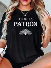 Tequila Patron Graphic Crew Neck Tee Unisex Party Casual Short Sleeve Top